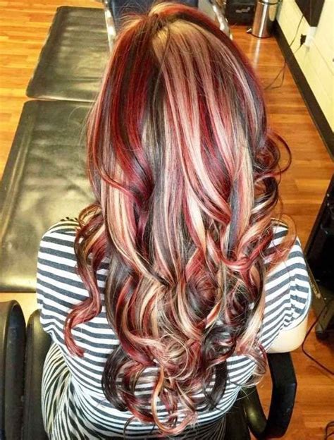 brown hair with red highlights on short hair|red blonde brown highlights.